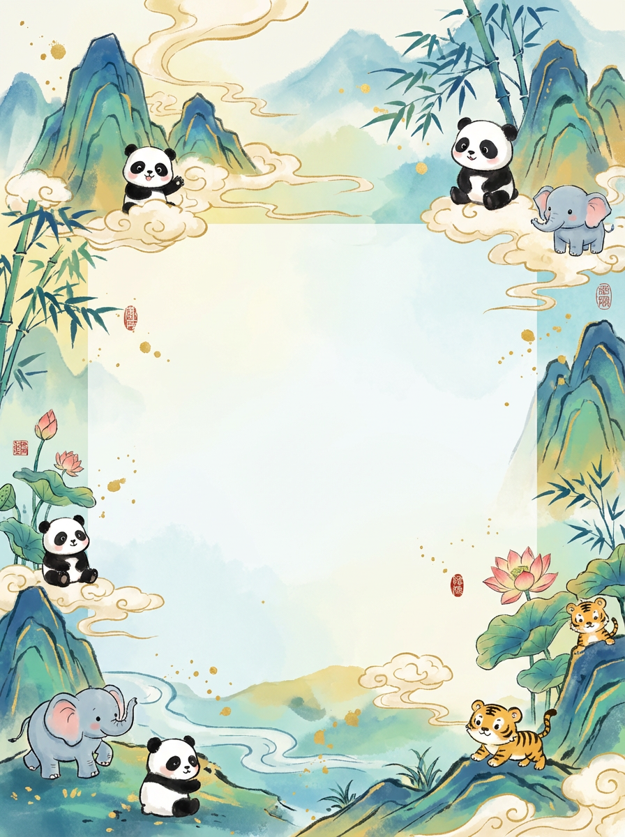Chinese Ink Painting baby shower invite template